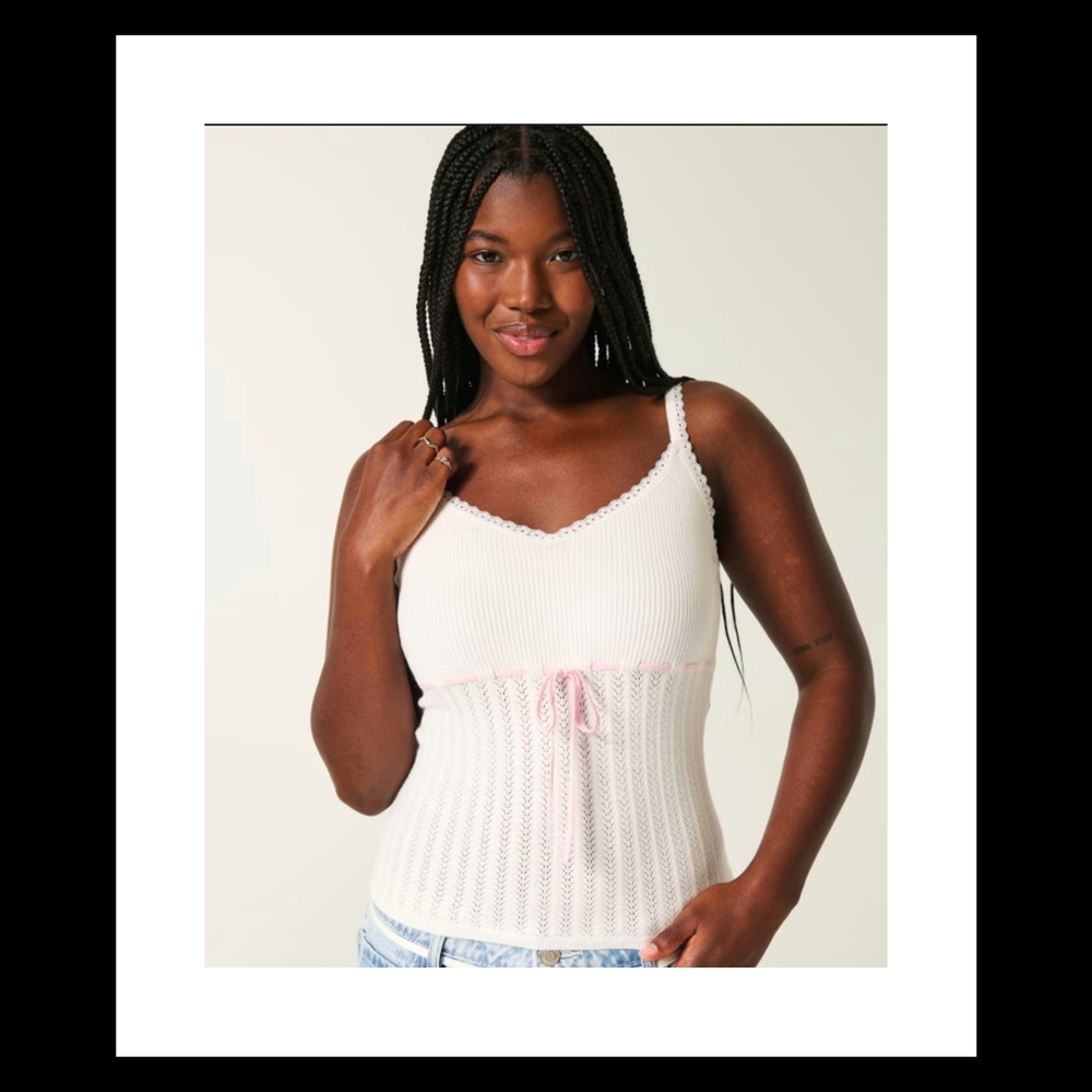 NWT- American Eagle White and Pink RibbonTrim Tank Top
